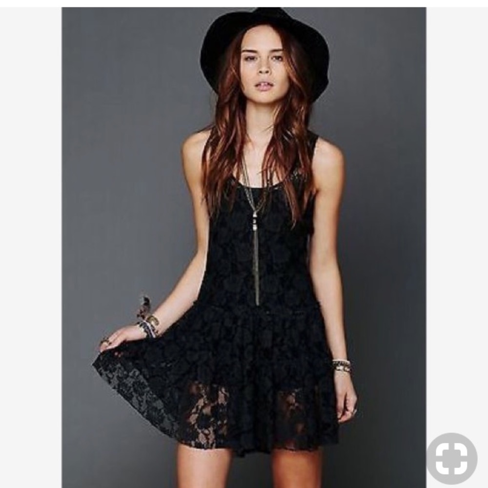Free people lace mini dress sheer 90s boho sz 4/6